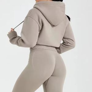 Fabricant de sweat à capuche avec logo personnalisé pour les femmes taille XS haut court bloc de couleur manches croisées sweat-shirt d'hiver services OEM - Product Image 2