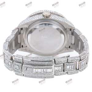 Lujoso completo Iced Moissanite Diamond Black Dial Dual Time Zone Relojes de cuarzo Marcadores de hora luminosos de moda Reloj AutoDate - Product Image 5