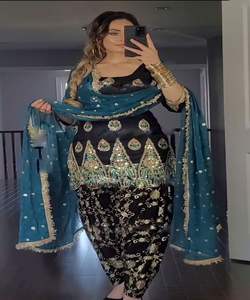 Travail de broderie de séquence de filet lourd de Style pakistanais indien et travail de la pierre longues robes Anarkali avec filet Dupatta Sarees/fête - Product Image 4