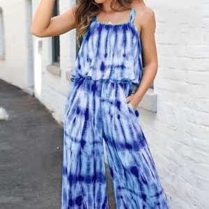 Combinaison de yoga vintage traditionnelle pour femme, tie-dye, pour mariage, bretelles spaghetti, séchage rapide, polyester/rayonne - Product Image 1