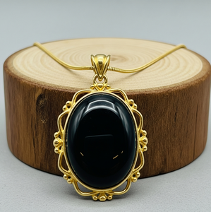 Cadena delicada de Plata de Ley 925 al por mayor colgante en forma de gota ovalada de ónix negro natural bohemio colgantes de moda de cristal curativo - Product Image 2