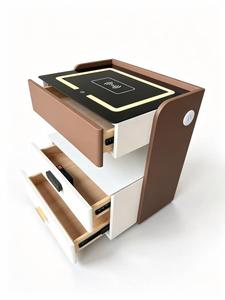 Table de chevet moderne avec chargeur sans fil, lumière tricolore, haut-parleur Bluetooth USB, 3 tiroirs, blanc et marron, meubles de chambre à coucher - Product Image 3