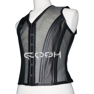 Gilet Corset Homme en Maille Transparente et Cuir - Gilet Gothique Vintage pour Tenue de Soirée - Product Image 1