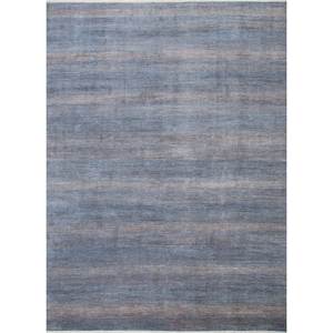 Alfombra Kairos Azul de Lana y Viscosa Anudada a Mano, Modelo SKWV-95, Rectangular a Rayas para Pasillo, Diseño Abstracto Hecho a Mano con Patchwork para el Hogar - Product Image 1