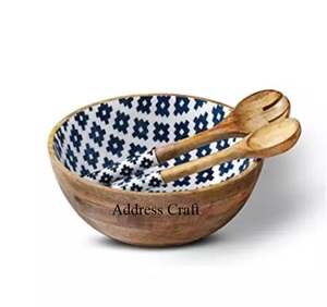 Vente en gros de bol à fruits Nouveau style de produit bol en bois décoratif émail autocollant imprimé bol de service maison hôtel restaurant utilisation - Product Image 2