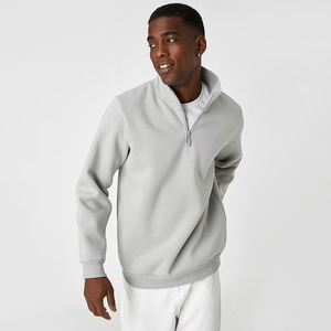 Sweat-shirt à demi-fermeture éclair brodé en éponge française de haute qualité pour hommes Logo personnalisé quart de fermeture éclair 100% coton teint en couleur unie hiver - Product Image 2