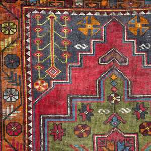 Vintage Turkish Rug, 4.2x9 ft Rug, <b>Red</b> Check <b>Wool</b> Rug - Product Image 4