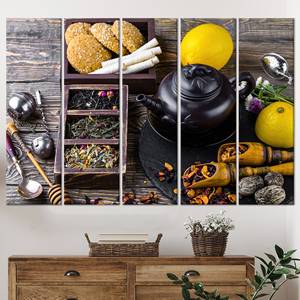 Impression sur toile de théière élégante : cadeau idéal pour les amateurs de thé, décoration murale de cuisine, lot de 5 toiles. - Product Image 1