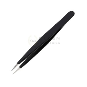 Pince à épiler pour cils en acier inoxydable certifiée CE, pointe volumisante, poignée confortable, usage professionnel, pointe droite et pointue, revêtement poudré - Product Image 1