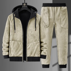 ใหม่ผู้ชายขนแกะที่อบอุ่นแฟชั่นชุดผู้ชายเสื้อHoodie + กางเกงSolid Plusกํามะหยี่กีฬาวอร์ม 2 ชิ้นชุดชาย - Product Image 5