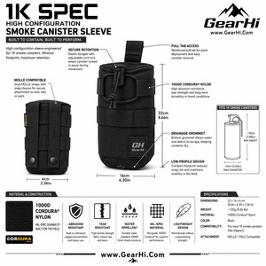 Funda para cartucho de humo resistente al agua y reforzada de alta configuración con sistema MOLLE, anilla de tracción, bucle de cincha y bolsa de liberación lateral 1000D - Product Image 1