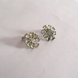 White Topaz & <b>Emerald</b> Cut <b>Stud</b> Earrings Flower Shaped Zinc Alloy for Gift - Product Image 1