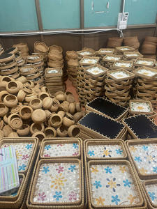 Bandeja con incrustaciones de nácar ovalada, arte popular de bambú y ratán tejido a mano tradicional ecológico para fiestas - Product Image 2