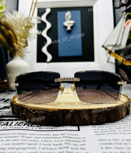 Luxury Photochromic Eyewear Moissanite Diamond <b>Rimless</b> Modern Gradient <b>Sunglasses</b> For Party Wear - Product Image 2