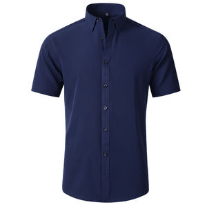 Camisas de vestir de satén para hombre, camisas formales con botones de manga corta teñidas de Color sólido, vestido de negocios de etiqueta privada tejido de punto - Product Image 6