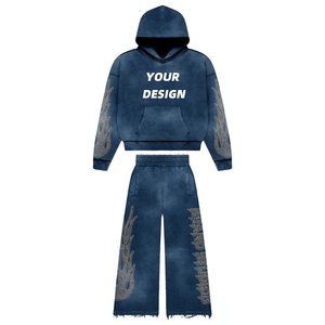 Ensemble de survêtement unisexe en coton imprimé éco-responsable surdimensionné, broderie, appliqué délavé, sweat-shirt, ensemble de survêtement, décoloration au soleil - Product Image 2