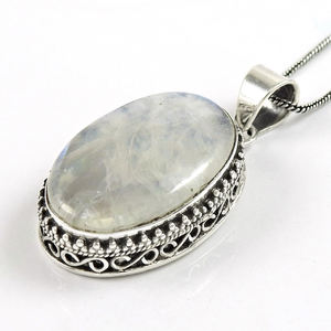 Collar con colgante de piedra lunar arcoíris Natural de forma ovalada, regalo para mujer, piedras preciosas de Plata de Ley 925, fabricante de joyería al por mayor - Product Image 3
