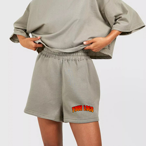 Pantalones Cortos Deportivos de Algodón para Mujer, con Logotipo Personalizado, de Alta Calidad, Felpa Gruesa, Color Gris, para Mujer, 2025 - Product Image 5
