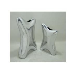 Itllian Design High Quality Flower Vase Set of Two <b>Pot</b> Aluminum Silver Finishing For Home Decore Living Room & Bed Room - Product Image 3