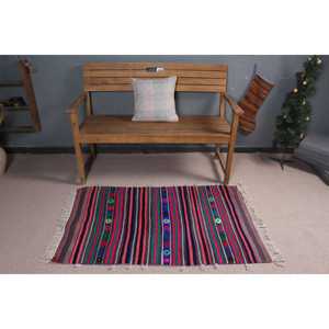Petit tapis vintage 2,6 x 4,2 pieds, tapis turc à carreaux rouges - Product Image 2