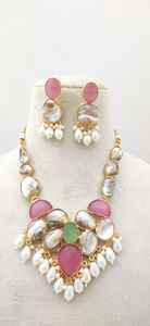 Laiton fait à la main élégant nacre Design pierre artisanat collier avec boucles d'oreilles ensemble produit en vrac qualité de conception Unique - Product Image 6