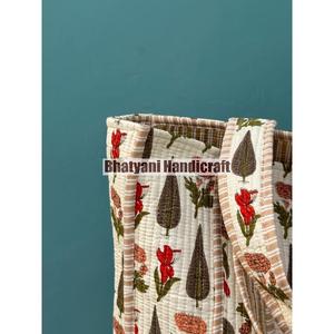 Bolso de compras de algodón hecho a mano indio con estampado de bloque de mano, bolso de mano para mujer, bolso de hombro acolchado con estampado de bloque hecho a mano - Product Image 2