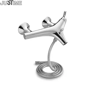 JUSTIME Mixer Shower Kamar Mandi dengan Selang 150Cm, Mixer Shower Kamar Mandi Terpasang Di Dinding Krom Kuningan