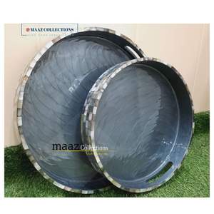 Bandeja para servir con incrustaciones de hueso de madera de tamaño personalizado al por mayor con diseño de nácar para servir comida en casa - Product Image 1