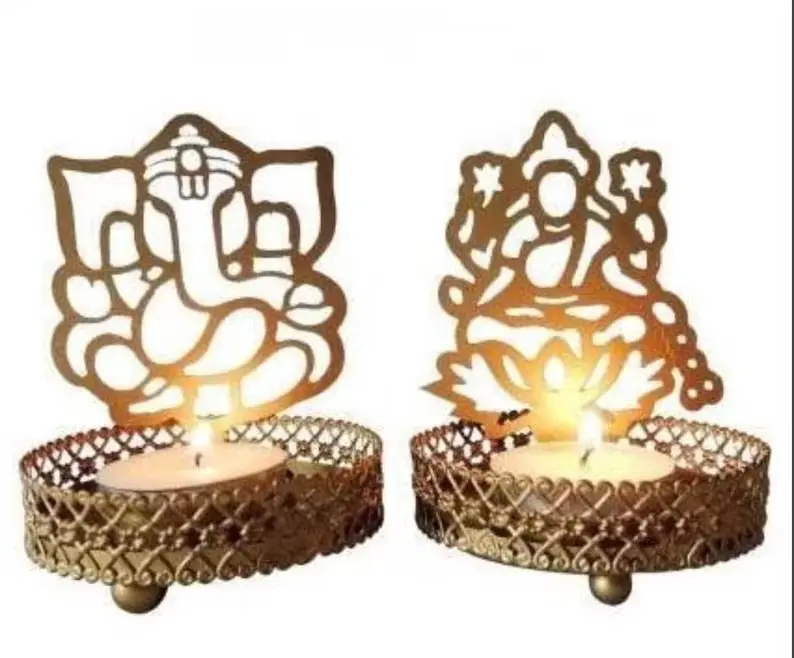 Lakshmi Ganesha idola Tealight tempat lilin buatan tangan dekorasi pernikahan Shadow Diya untuk festival hadiah Natal