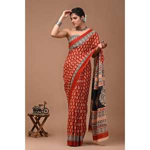 Sari Jaipuri Banarasi de Georgette Suave y Pesado con Tela de Red Bordada, Algodón Mul Mul, Estilo Étnico Moderno, Precio Bajo - Product Image 1