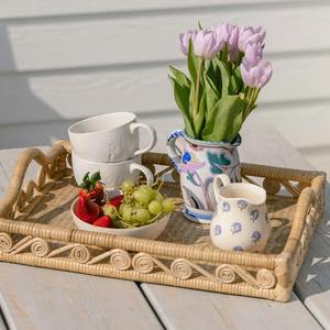 Plateau rond en rotin naturel pour occasions spéciales, décoration artistique, vaisselle confortable pour la cuisine, la salle à manger et l'intérieur de la maison - Product Image 6
