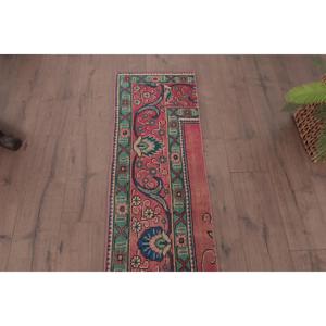 พรมวินเทจตุรกี ขนาด 1.5x9.4 ฟุต (45x287 ซม.) พรมขอบสีแดงเขียว - Product Image 4