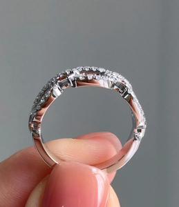 Bague en or massif 10 carats avec diamants cultivés en laboratoire bague de fiançailles en diamant de mariage demi-éternité bague à chaîne cubaine - Product Image 2