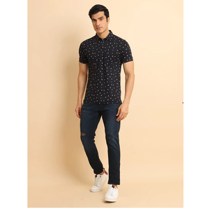 T-shirt à manches régulières 100% coton pour hommes de mode classique tenue décontractée confortable poche imprimée mercerisée pour le cou coupe régulière - Product Image 1