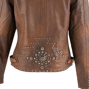 Chaquetas cortas de color personalizadas para mujer Chaqueta corta de moda con tachuelas de moto transpirables de cuero con rompevientos - Product Image 4