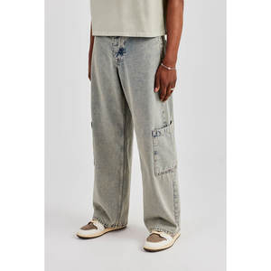 Jeans en denim lourd pour hommes OEM, délavés à l'acide, style vintage, streetwear, coupe ample - Product Image 1