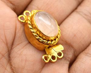 <b>Rose</b> <b>Quartz</b> Gemstone Oval Box Clasp 18K Gold Plated 1-3 Strand Jewelry Making Clasp 26X15X10MM-B620 - Product Image 6