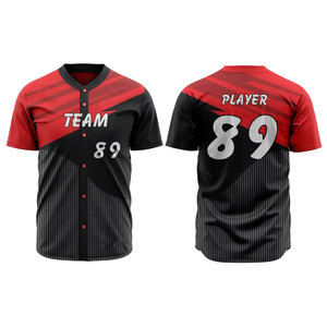 Conjunto de Uniforme de Béisbol Personalizado Unisex de Manga Corta con Estampado Sublimado Rojo y Negro, Equipo 89, Uniforme Transpirable para Todas las Temporadas 100% - Product Image 3