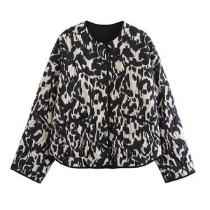 Abrigo de invierno Vintage para mujer, chaqueta acolchada con estampado de leopardo para mujer, Parkas de Otoño de manga larga, abrigos cortos teñidos - Product Image 1