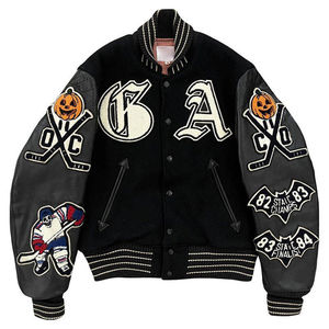 OEM Personnalisé Prix Pas Cher Unisexe Chenille Broderie Cuir Manches Baseball Veste Stand Surdimensionné Varsity Letterman Design Hommes - Product Image 5