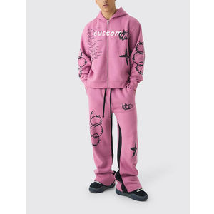 Survêtement Homme en Coton de Haute Qualité French Terry Surdimensionné Multi-Placement Graffiti Zip up Gusset à Capuche - Product Image 3