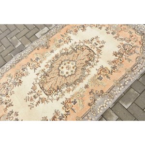 3.9x6.8 ft Vintage Rug, Turkish Area Rug, <b>Brown</b> Gray Striped Rug - Product Image 5