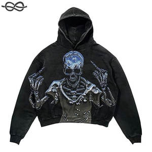 Vendeur de vêtements personnalisé délavé sans ficelle poche pull sweat personnalisé poids lourd pierre acide en détresse lavé sweat à capuche hommes - Product Image 2