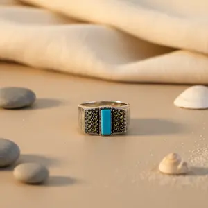 แหวนเงินแท้ 925 ประดับเทอร์ควอยซ์ สำหรับผู้ชาย เครื่องประดับหรูหรา ของขวัญ นาฬิกา หมวดหมู่สินค้า - Product Image 2