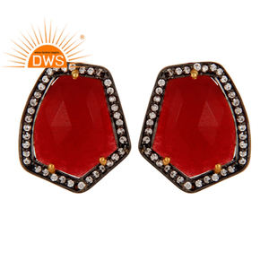 Fashion Brass 18k Gold Plated Earrings Manufacturer <b>Red</b> Aventurine Zircon Fancy Stud Earrings Jewelry Classic Collection - Product Image 4