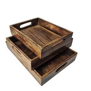 Wood Serving Tray with metal handles Restaurant <b>pizza</b> <b>table</b> tray New Design Handmade Wooden Serving Tray Wholesale Supplie - Product Image 4