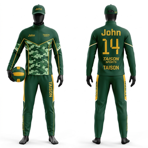 Traje de entrenamiento de voleibol para hombre de alta calidad, 210 GSM, poliéster elástico, verde, amarillo, camuflaje en el panel frontal, sublimación, logotipo personalizado - Product Image 1