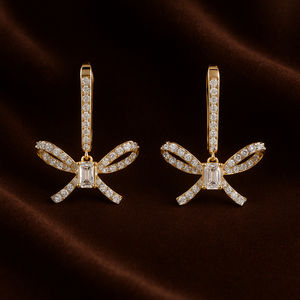 Bow Design Dangling <b>Earrings</b> DEF Color VS Clarity 14K White Gold Lab Diamond Bow <b>Earrings</b> <b>Stud</b> <b>Earrings</b> - Product Image 3