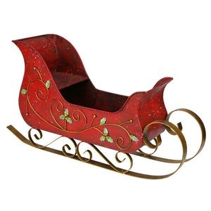 Étagère en traîneau en bois de ferme avec plusieurs niveaux décorés de rubans et de couronnes de guirlandes festives - Product Image 2