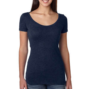 Camiseta azul marino de media manga con cuello redondo suave para mujer - Product Image 1
